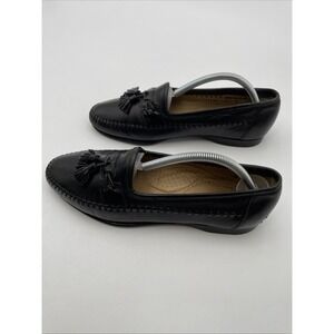 SANTONI SOFT BLACK LEATHER LOAFERS Mens Size US 9 LIZARD TRIM TASSELED